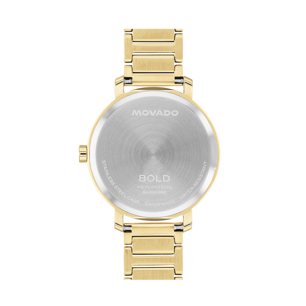 Movado Bold Evolution, Quartz, Crystal Dot Gold Dial, 34mm Gold PVD Case, Bracelet