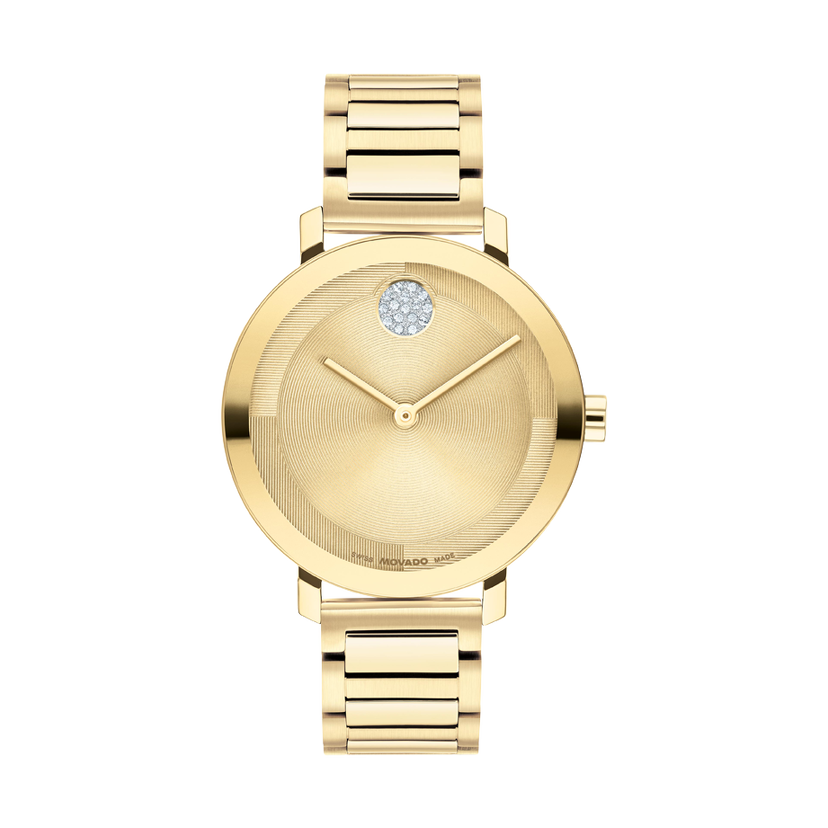 Movado Bold Evolution, Quartz, Crystal Dot Gold Dial, 34mm Gold PVD Case, Bracelet