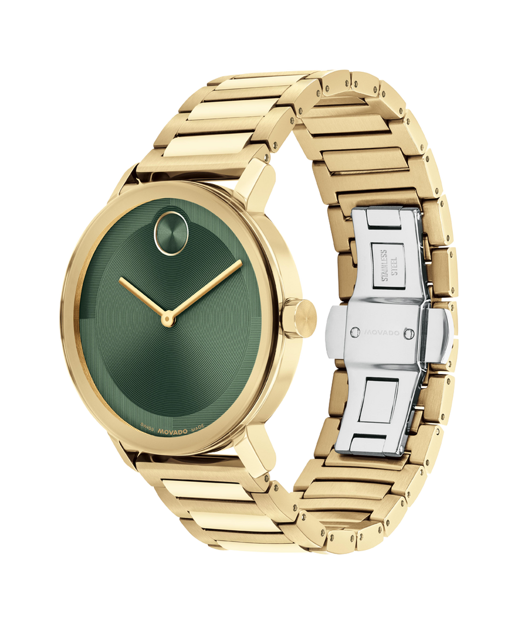 Movado Bold Evolution, Quartz, Green Dial, 40mm Gold PVD Case, Bracelet