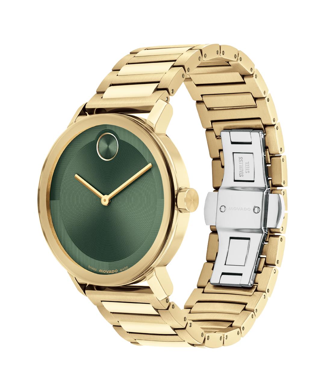Movado Bold Evolution, Quartz, Green Dial, 40mm Gold PVD Case, Bracelet