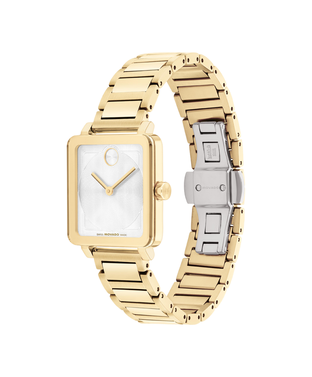 Movado Bold Evolution, Quartz, White Dial, 28x26mm Gold PVD Case, Bracelet