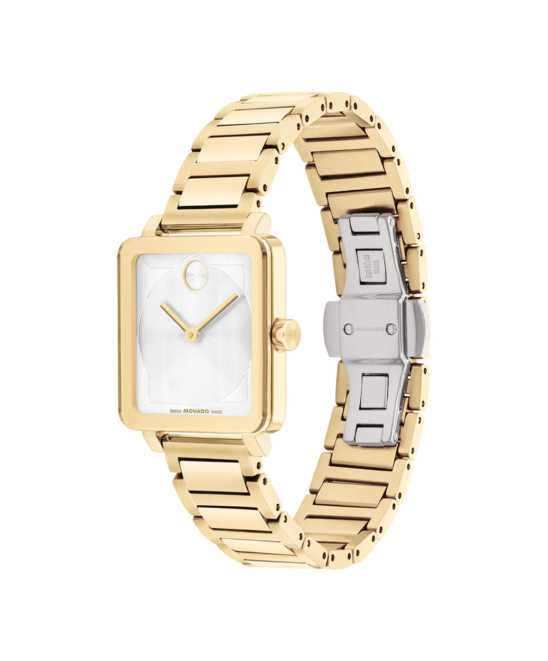 Movado Bold Evolution, Quartz, White Dial, 28x26mm Gold PVD Case, Bracelet