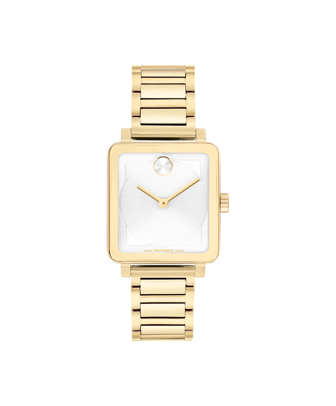 Movado Bold Evolution, Quartz, White Dial, 28x26mm Gold PVD Case, Bracelet