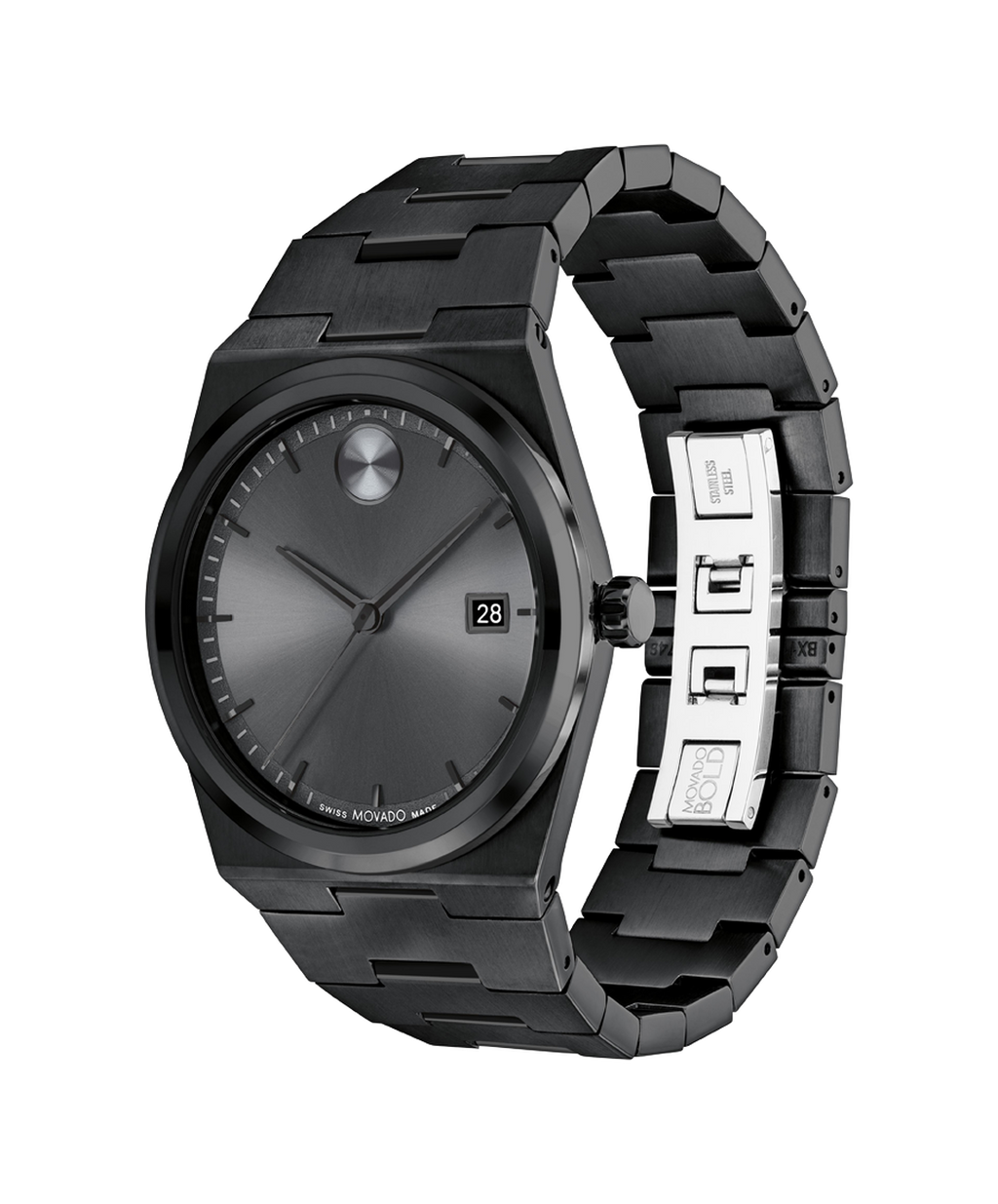 Movado Bold Quest, Quartz, , Gunmetal Dial, 40mm Black PVD Case, Bracelet