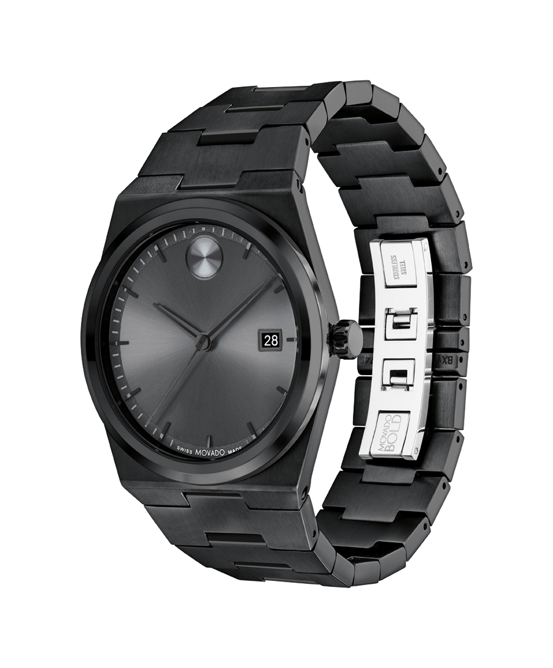 Movado Bold Quest, Quartz, , Gunmetal Dial, 40mm Black PVD Case, Bracelet