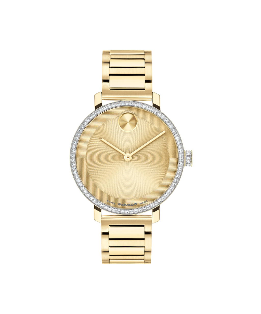 Movado Bold Evolution, Quartz, Gold Dial, 34mm Gold PVD Case, Crystal Bezel, Bracelet