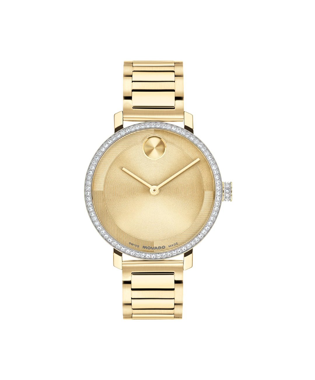 Movado Bold Evolution, Quartz, Gold Dial, 34mm Gold PVD Case, Crystal Bezel, Bracelet
