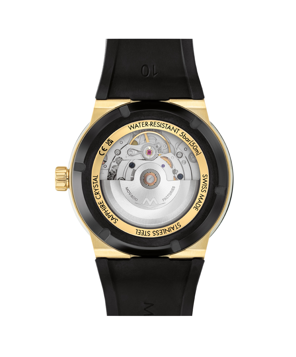 Movado Bold Fusion, Exhibition Dial and Case Back, 44mm, Rubber Strap, Clasp