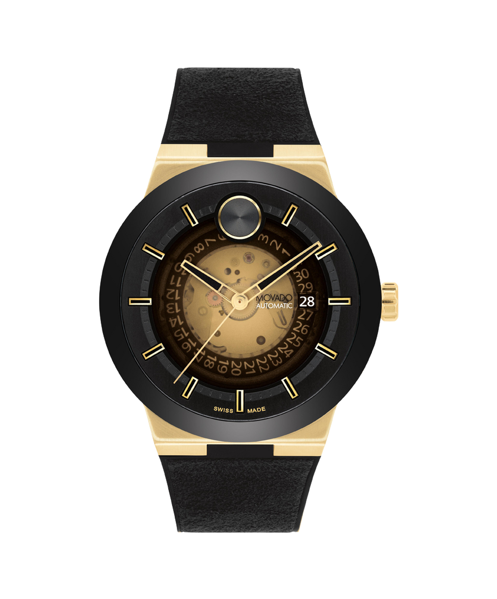 Movado Bold Fusion, Exhibition Dial and Case Back, 44mm, Rubber Strap, Clasp