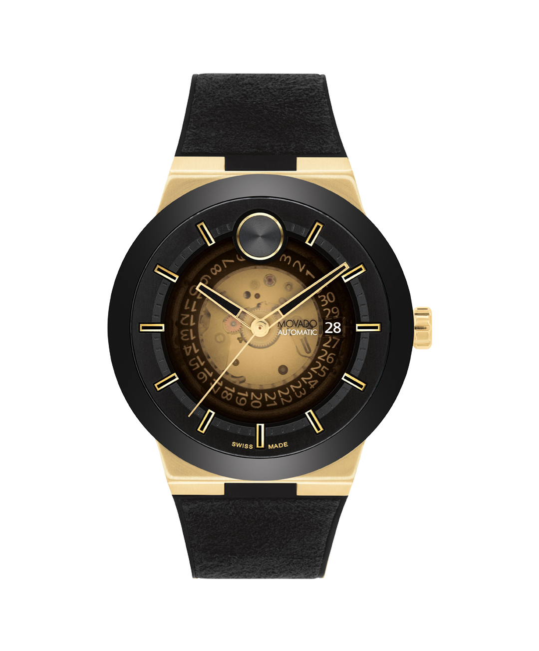 Movado Bold Fusion, Exhibition Dial and Case Back, 44mm, Rubber Strap, Clasp