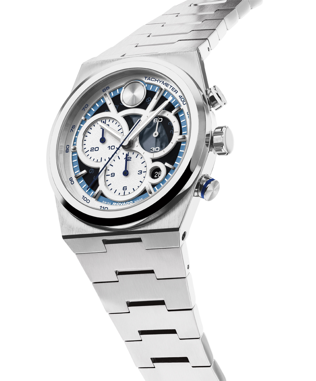Movado Bold Quest Chronograph, Blue Dial, 40mm Stainless Steel Case, Bracelet
