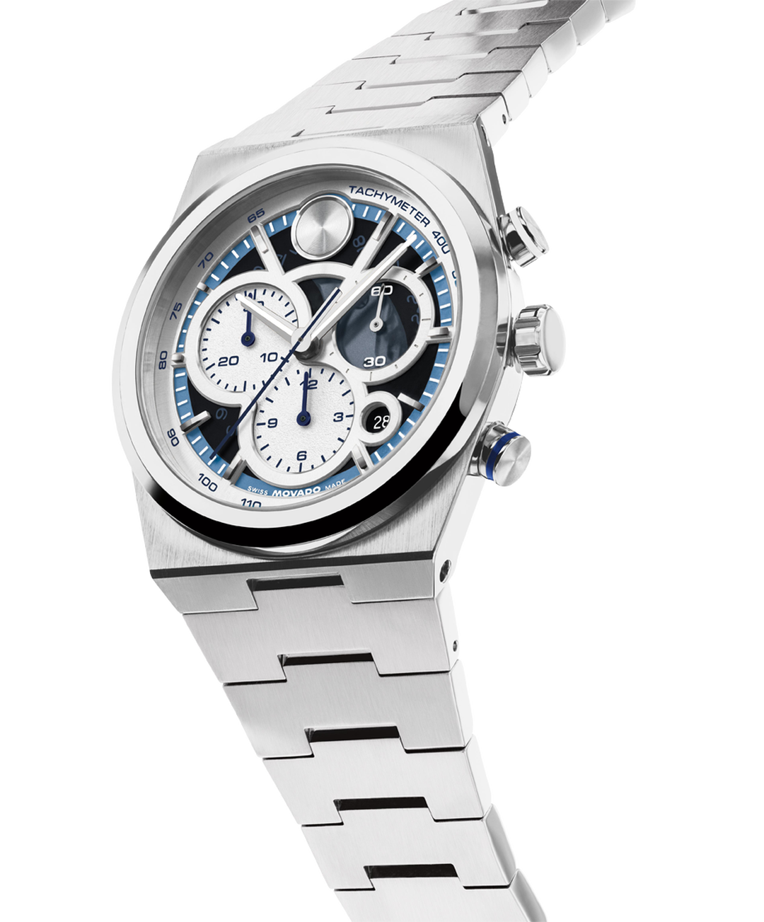 Movado Bold Quest Chronograph, Blue Dial, 40mm Stainless Steel Case, Bracelet