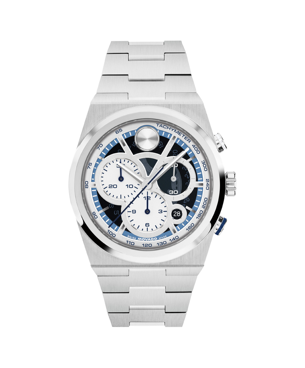 Movado Bold Quest Chronograph, Blue Dial, 40mm Stainless Steel Case, Bracelet