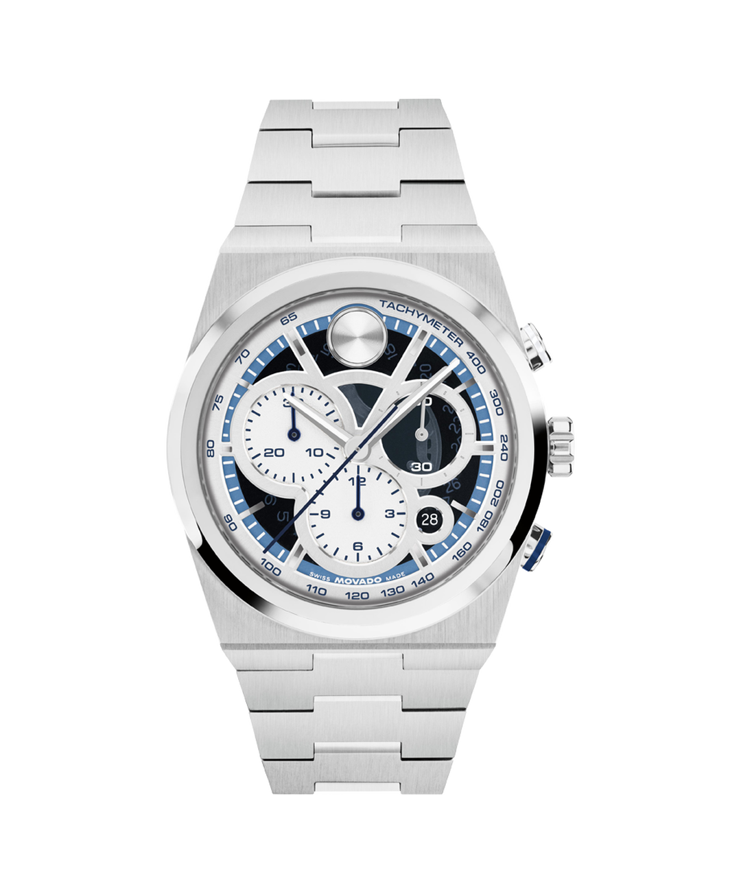 Movado Bold Quest Chronograph, Blue Dial, 40mm Stainless Steel Case, Bracelet