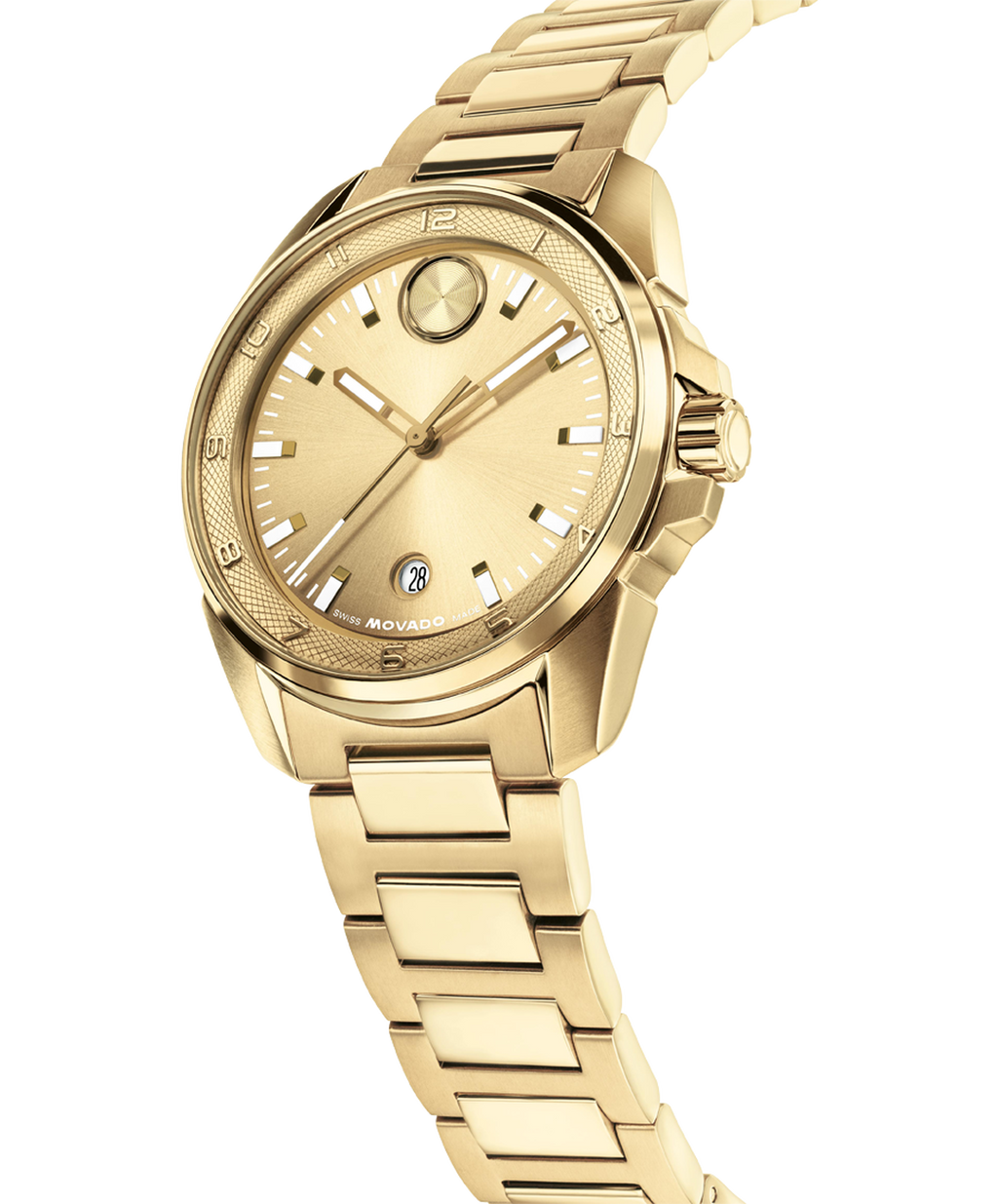 Movado Bold Verso Quartz, Gold Dial, 42mm Gold PVD Case, Bracelet