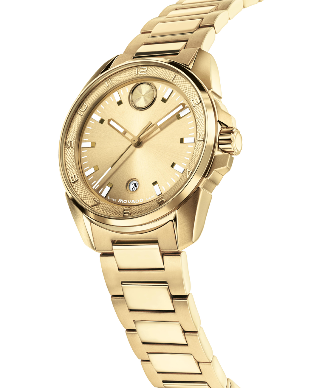 Movado Bold Verso Quartz, Gold Dial, 42mm Gold PVD Case, Bracelet