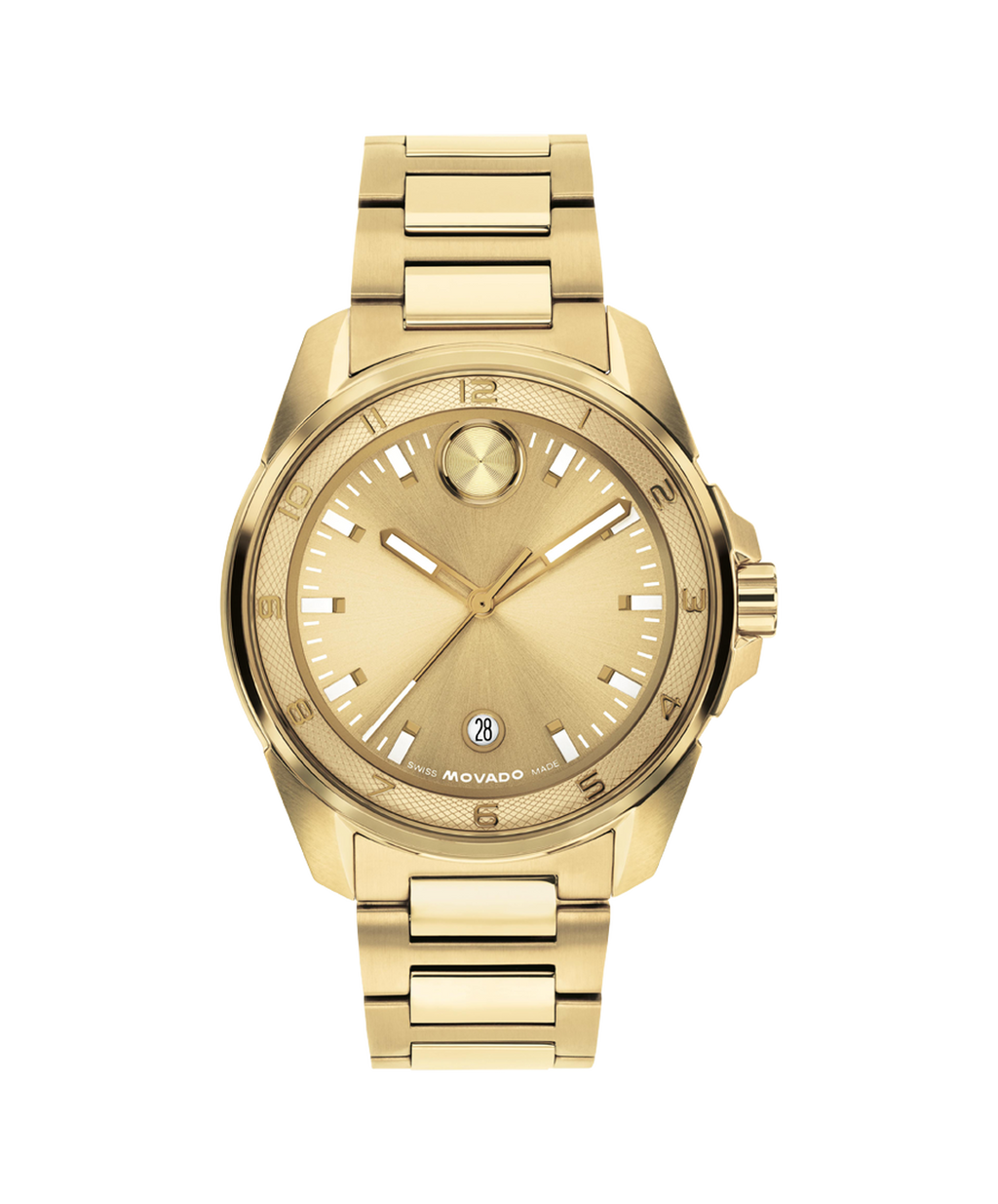 Movado Bold Verso Quartz, Gold Dial, 42mm Gold PVD Case, Bracelet