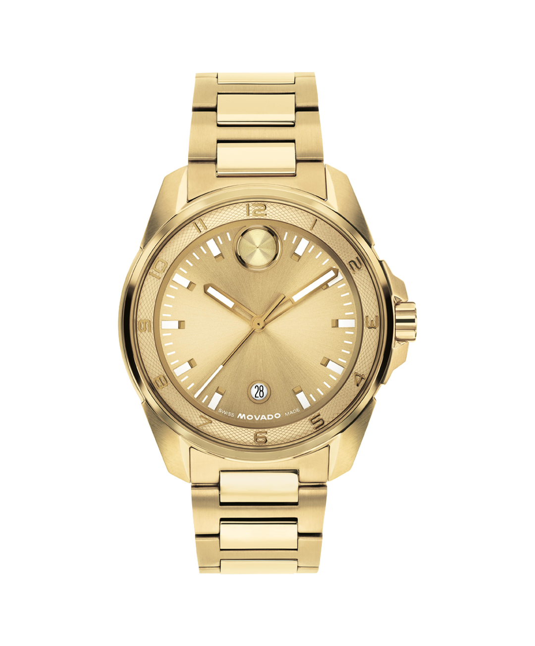 Movado Bold Verso Quartz, Gold Dial, 42mm Gold PVD Case, Bracelet