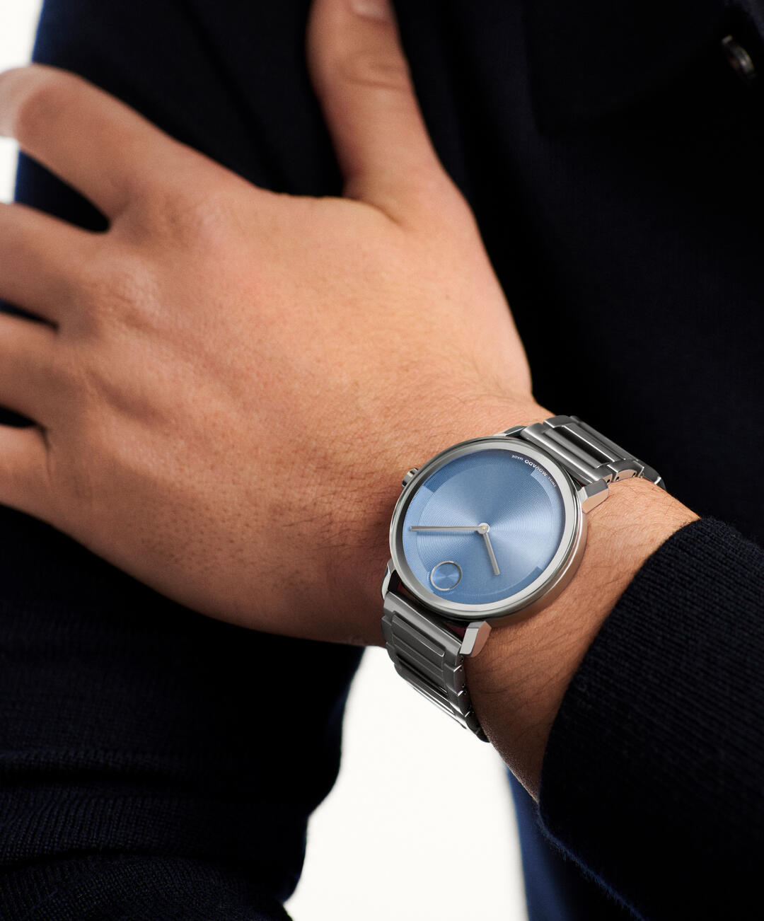 Movado Bold Evolution, Quartz, Blue Dial, 40mm Grey PVD Case, Bracelet