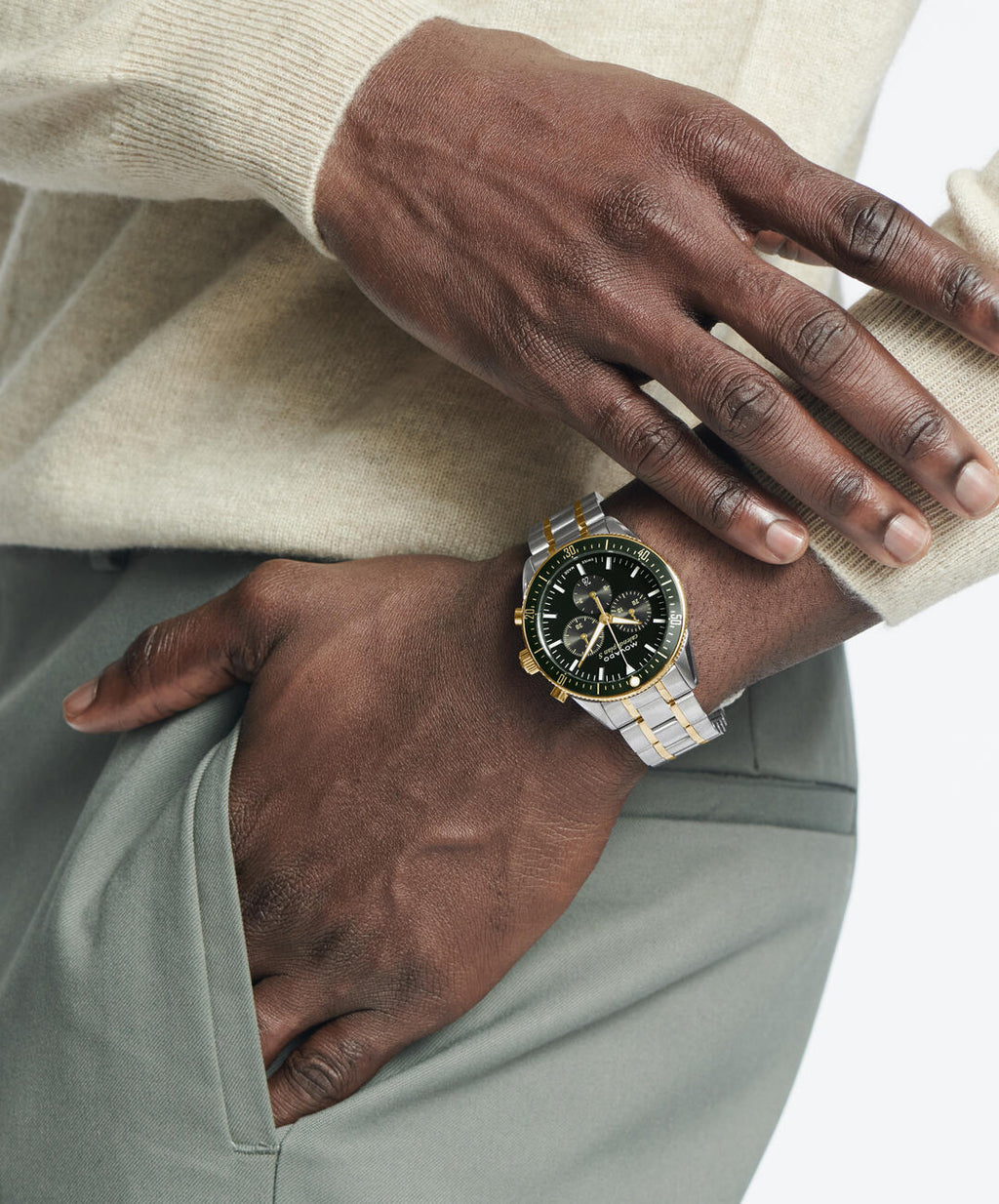 Heritage Calendoplan S Chronograph, Green Dial, Green Dive Bezel, 42mm Gold PVD Stainless Steel Case, Bracelet