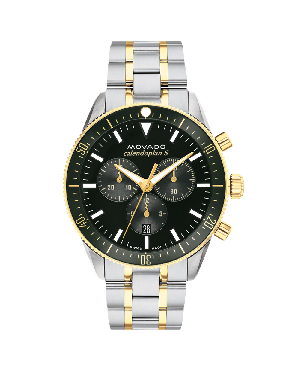 Heritage Calendoplan S Chronograph, Green Dial, Green Dive Bezel, 42mm Gold PVD Stainless Steel Case, Bracelet