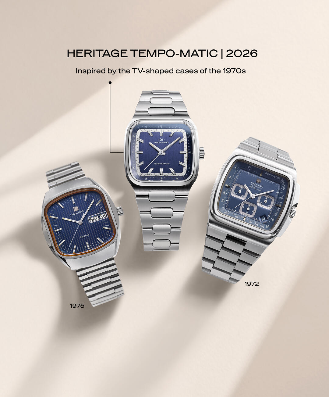 Heritage Tempo-Matic, Automatic, Blue Dial,  37mm x 41mm Stainless Steel Case, Bracelet