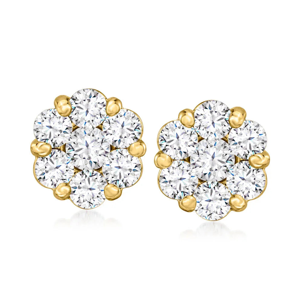 14k gold natural diamond cluster stud earrings - Shami Fine Watchmaking & Jewelry