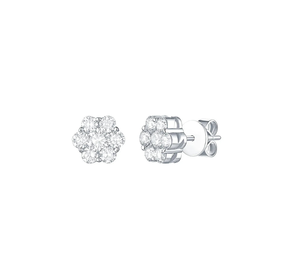 1.53 cttw Cluster Round Lab Diamond Earrings set in 14k white gold - Shami Fine Watchmaking & Jewelry