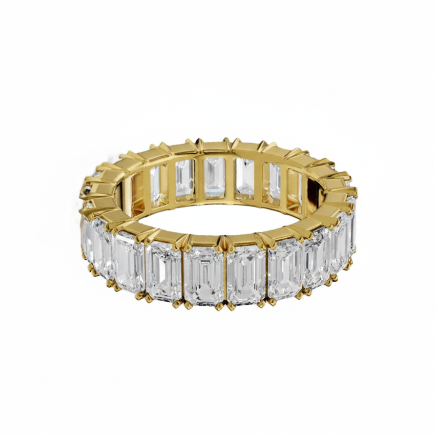 14k Gold Lab Emerald Cut Diamond Common Prong Eternity Band - Shami Fine Watchmaking & Jewelry
