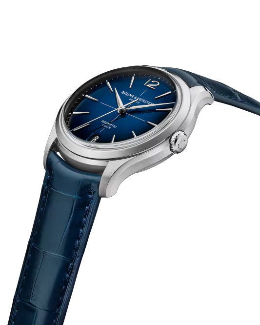 Clifton 10771 39mm Steel Case, Steel Bezel, Exhibition Back, Automatic, Blue Dial, Leather