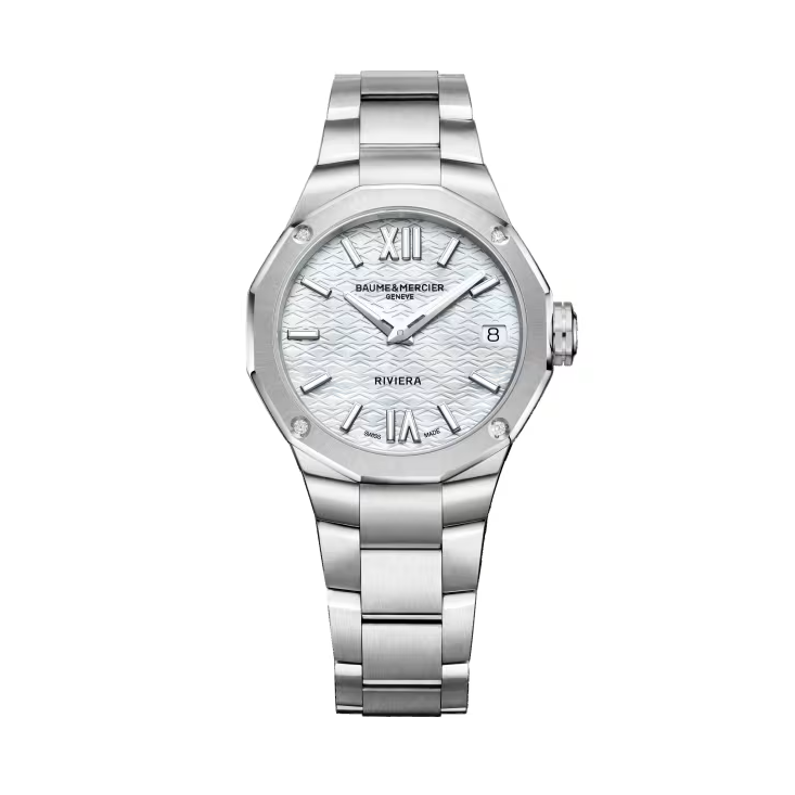 Riviera 10729 Quartz, Date Display, Diamond-Set  33mm Steel Case & Bracelet