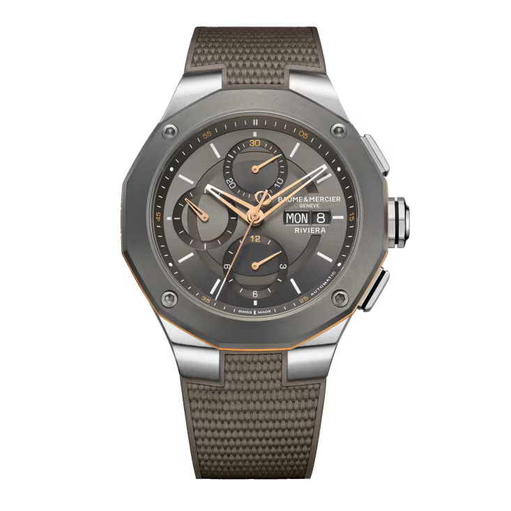 Riviera 10722 Automatic Chronograph, 43 mm Steel Case & Rubber Strap