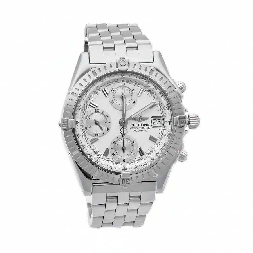 Breitling Chronomat Chronograph Date A13352, 39mm Stainless Steel, Automatic, White Dial - Shami Fine Watchmaking & Jewelry