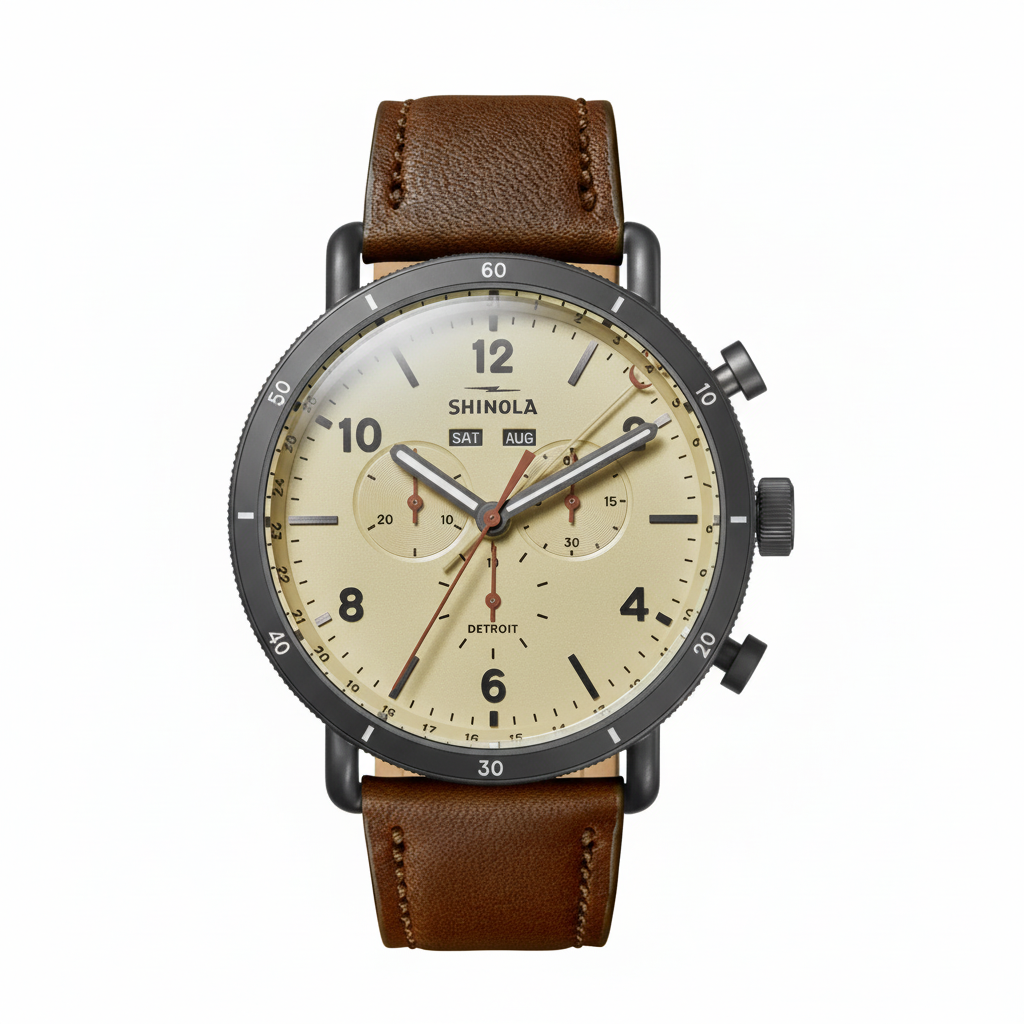 Shinola Canfield Sport chrono quartz 45mm cream dial strap - Shami Fine Watchmaking & Jewelry