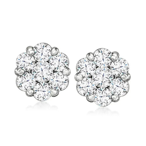 14k gold natural diamond cluster stud earrings - Shami Fine Watchmaking & Jewelry