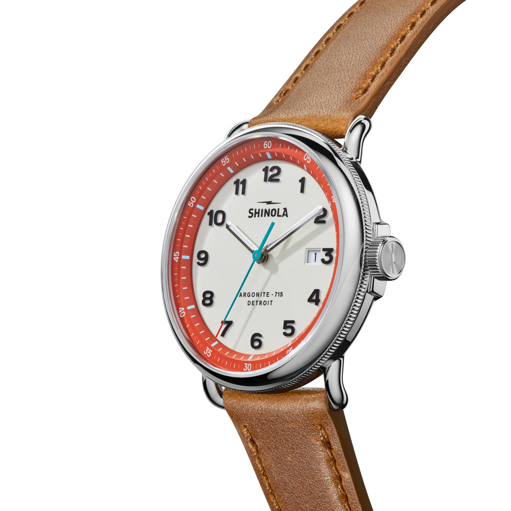 Shinola Canfield C56 quartz 43mm Cream Dial, Red Rehaut, strap