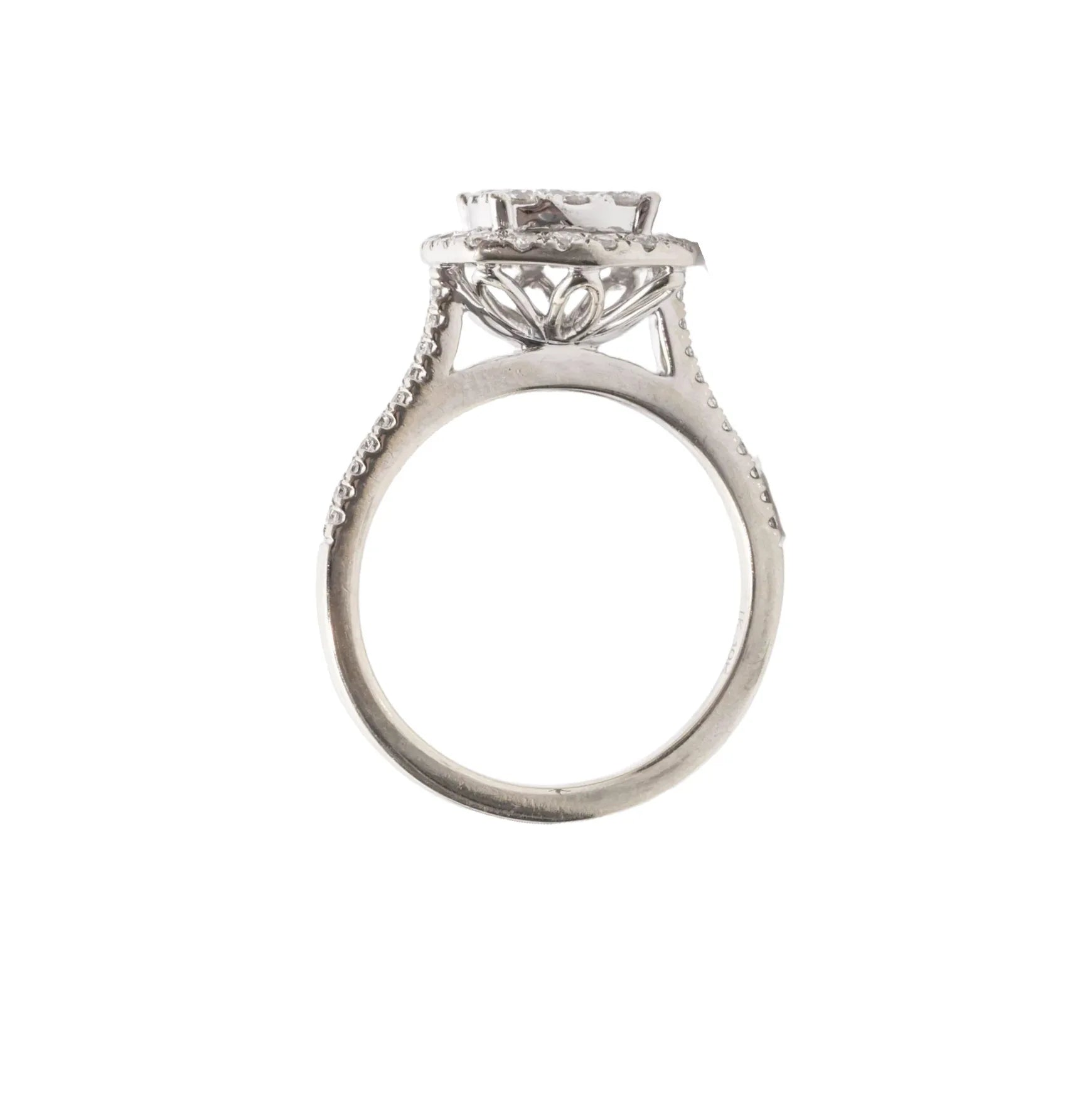 14k White Gold 1 carat Cluster Halo Diamond Ring with matching band - Shami Fine Watchmaking & Jewelry