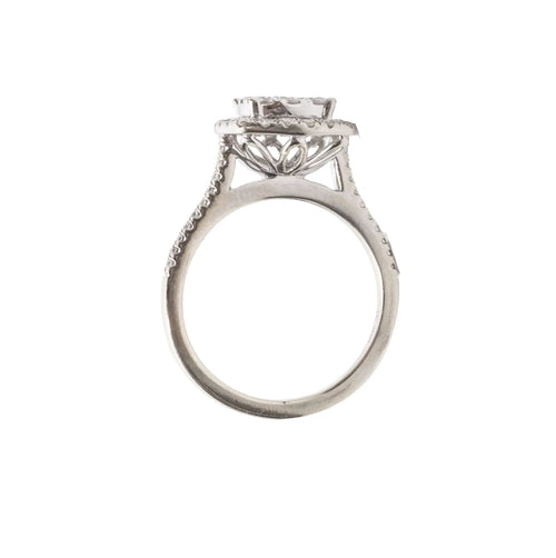 14k White Gold 1 carat Cluster Halo Diamond Ring with matching band - Shami Fine Watchmaking & Jewelry