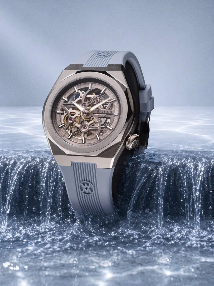 Chapter 7 Skeleton PO24-sq automatic, 40mm 316L case, Blue Rubber with 316L dd clasp