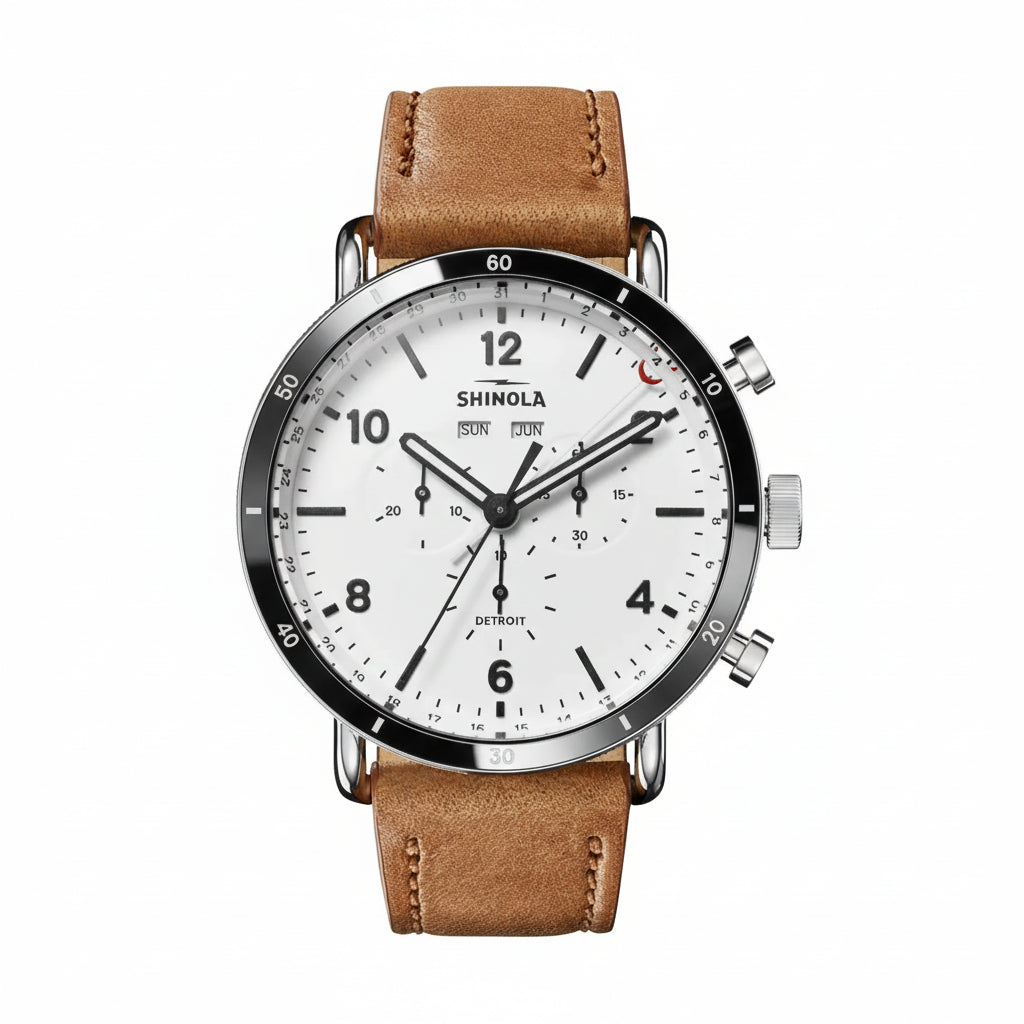 Shinola Canfield Sport Chrono quartz 45mm white dial strap - Shami Fine Watchmaking & Jewelry