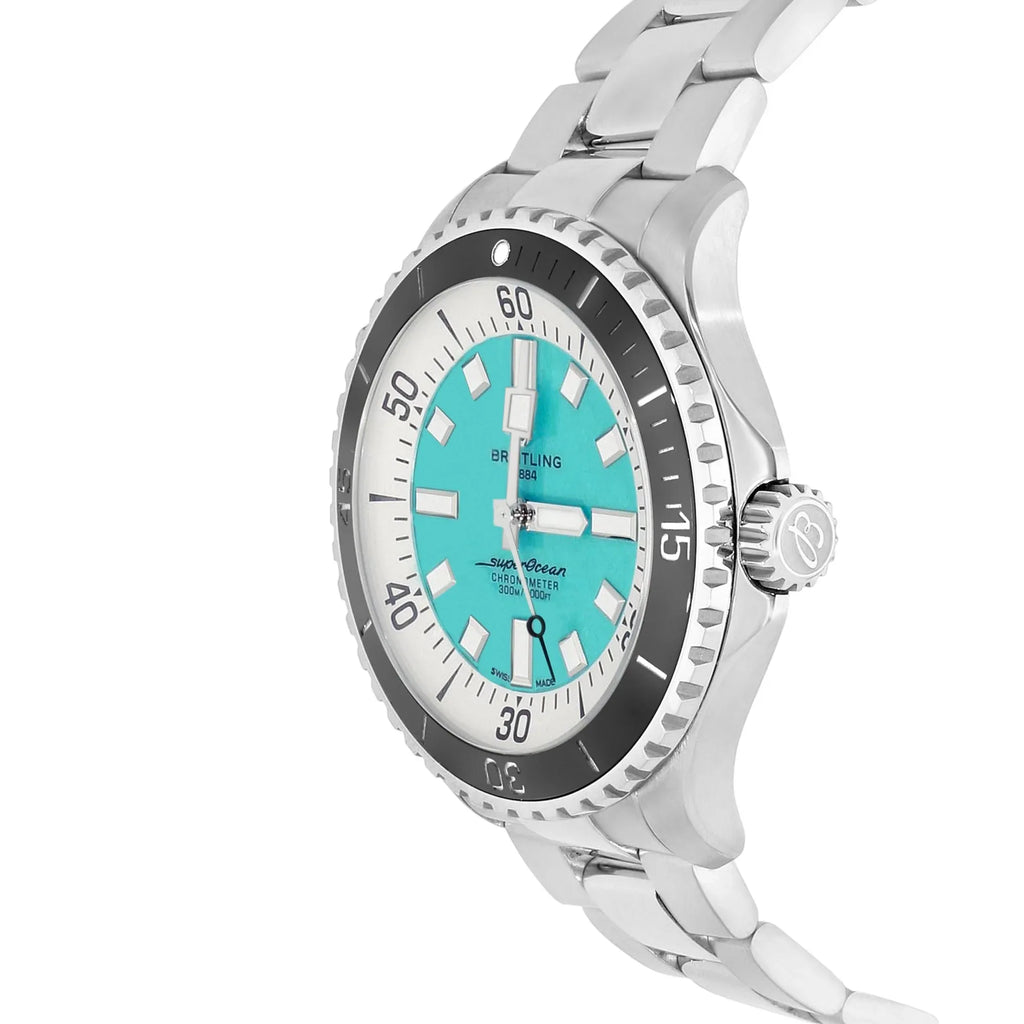 Breitling Superocean, 44mm Stainless Steel Automatic, Turquoise Dial - Shami Fine Watchmaking & Jewelry