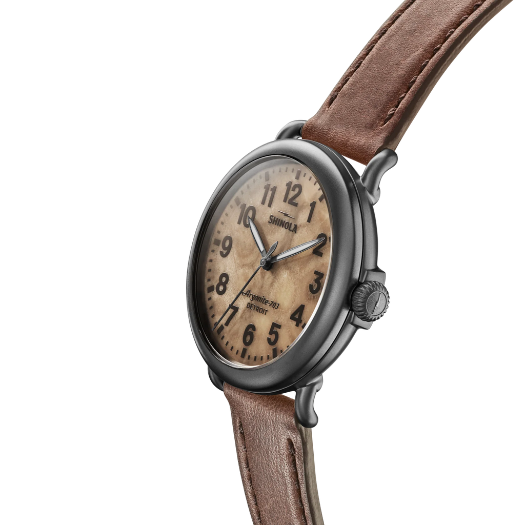 Shinola Runwell Argonite 703 quartz 41mm Petoskey Dial, Leather Strap