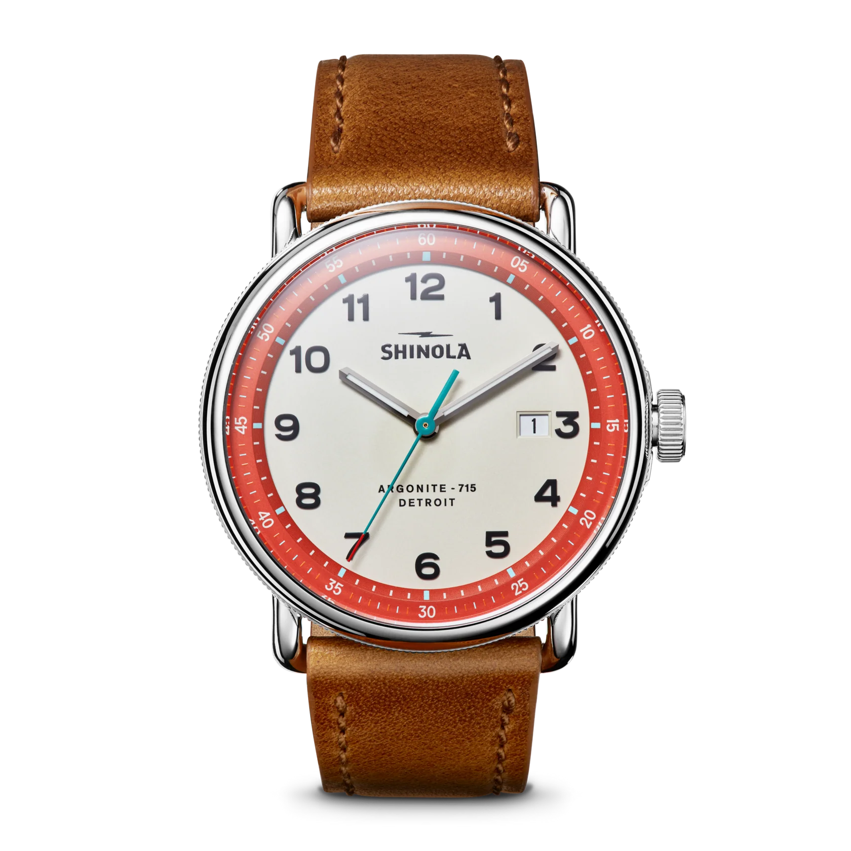Shinola Canfield C56 quartz 43mm Cream Dial, Red Rehaut, strap