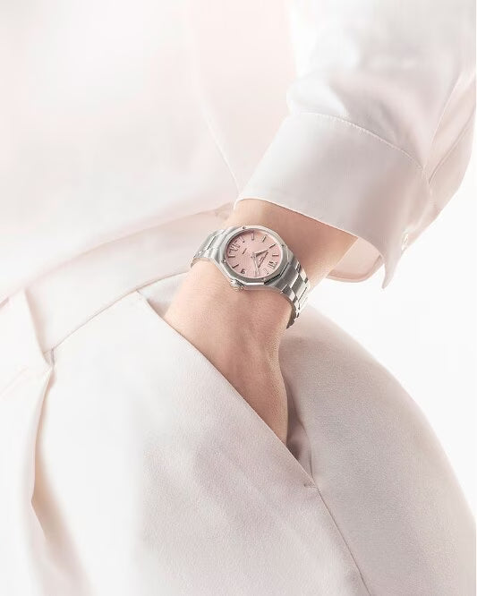 Riviera 10812 33mm Steel Case, Dodecagonal Steel Bezel & Back, Quartz, Satin Pink Dial, Steel Bracelet