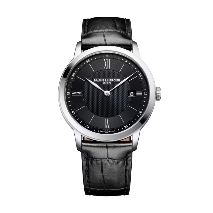 Classima 10881 40mm Steel Case & Bezel & Back, Quartz, Black Sun Dial, Leather