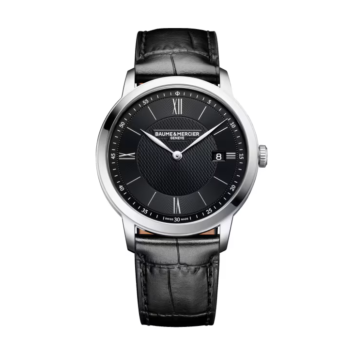 Classima 10881 40mm Steel Case & Bezel & Back, Quartz, Black Sun Dial, Leather