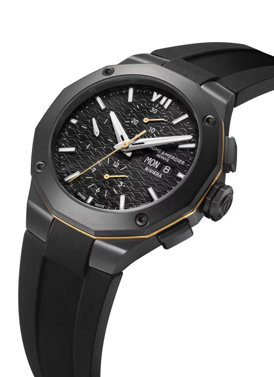 Riviera 10625 Automatic Chronograph, Date Display, 43mm Steel Case, Rubber Strap