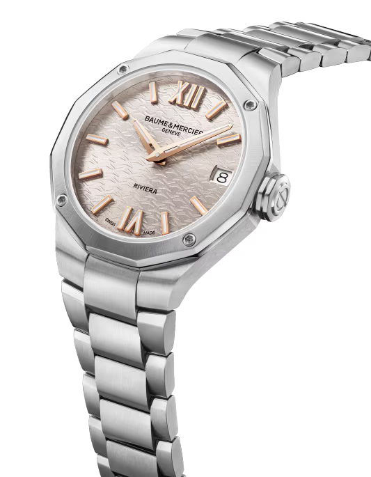 Riviera 10810 33mm Steel Case, Dodecagonal Steel Bezel & Back, Quartz, Silver Dial, Steel Bracelet