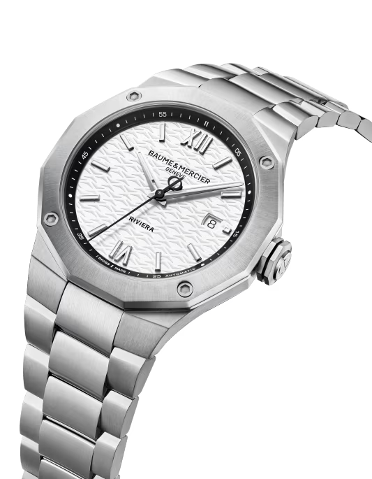Riviera 10829 42mm Steel Case, Dodecagonal Steel Bezel, Exhibition Back, Automatic, White Dial, Steel Bracelet