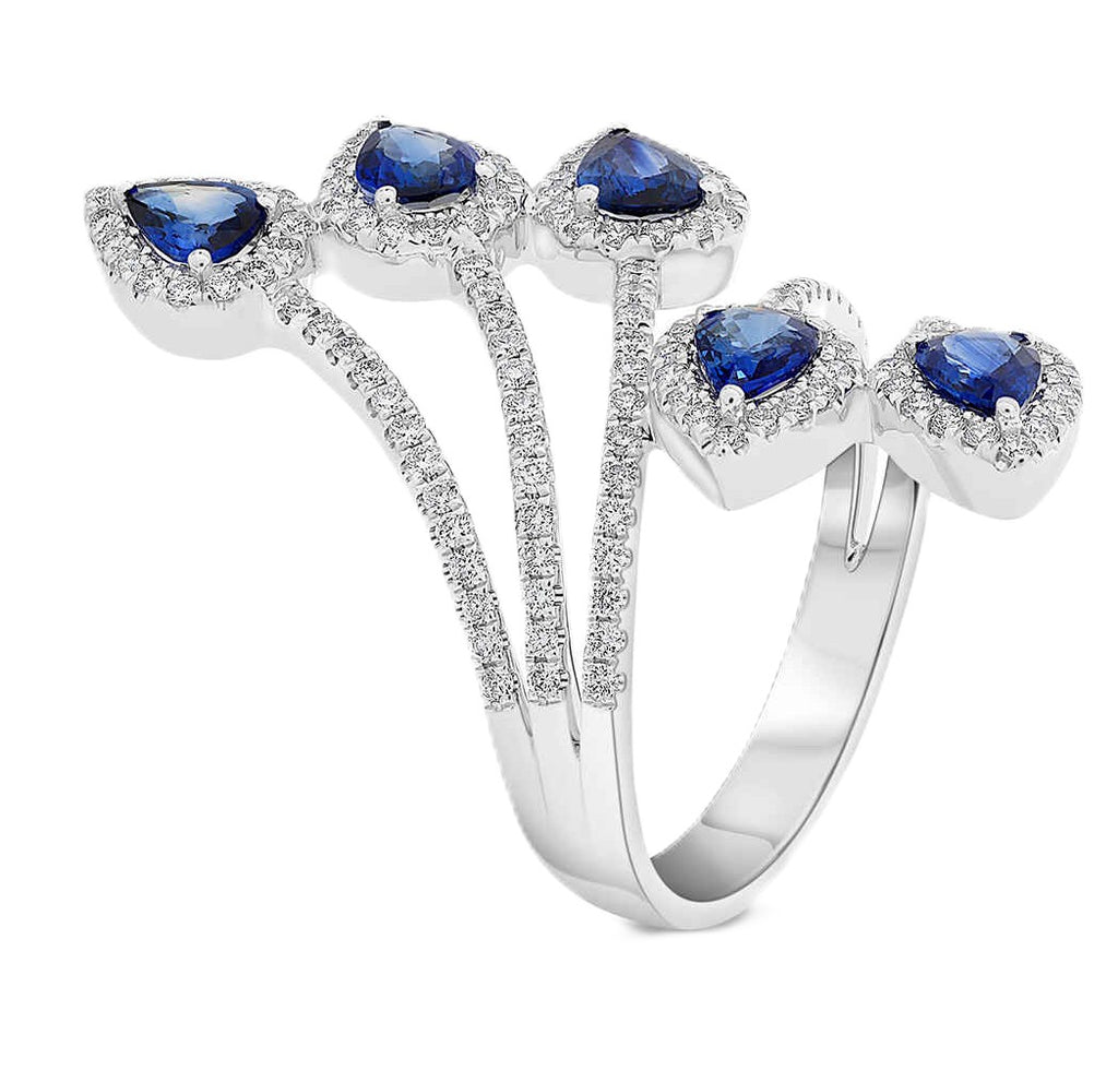 14k White Gold 5 Sapphire and Diamond Bypass Ring